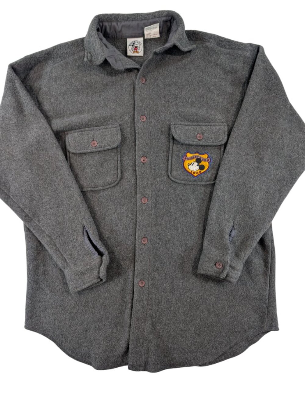Mickey & Co Gray Fleece Shirt Large Donnkenny Embroidered Button Up VTG 90s